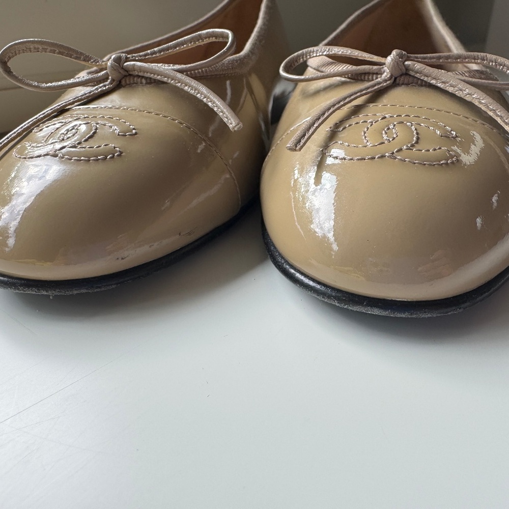 Chanel Authentic Beige Tan Interlocking Cc Ballet… - image 8
